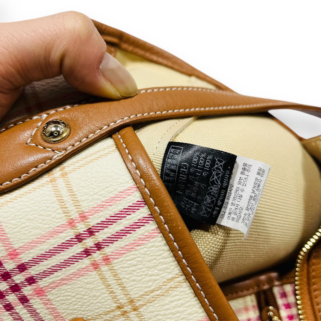 빈폴 PVC 핑크 체크 빈티지 소가죽 숄더백 상품이미지9