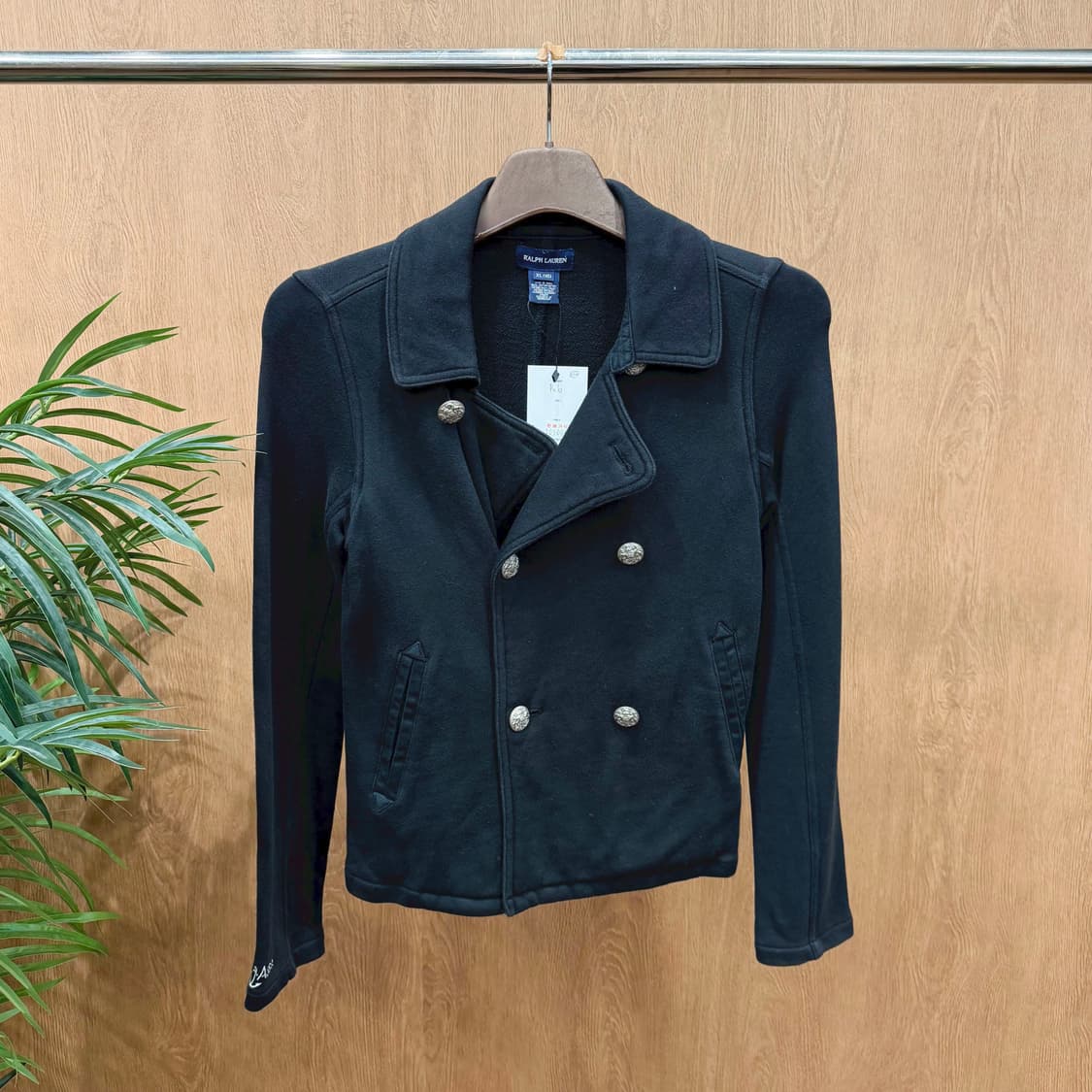 폴로 랄프로렌 더블 브레스티드 자켓 소매 로고 자수 디테일 블랙 상품이미지1