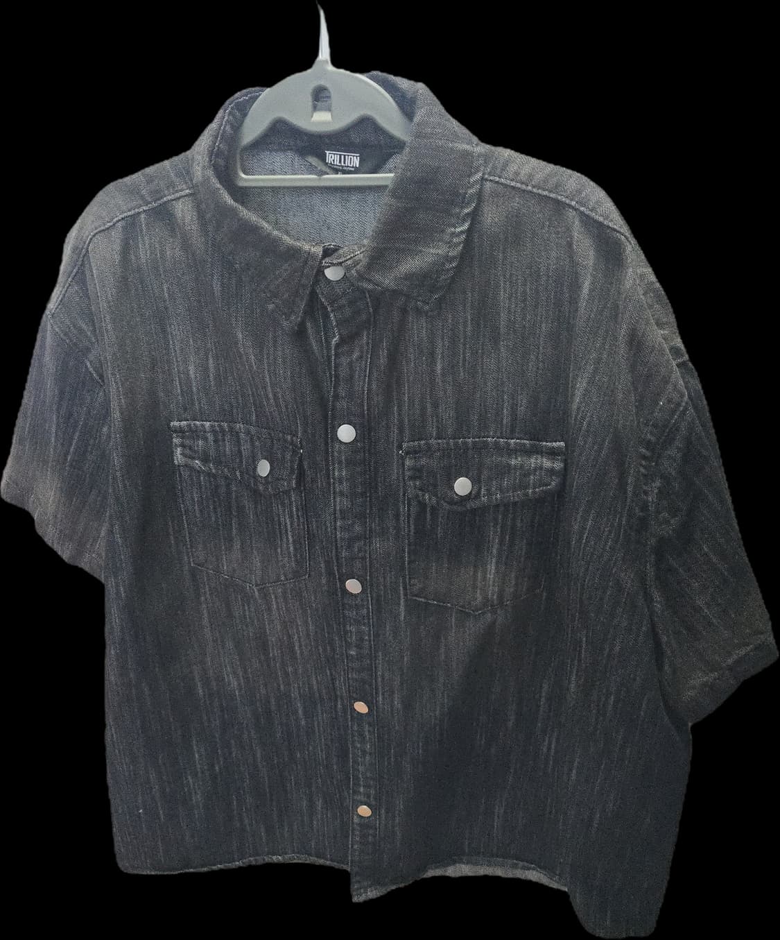 트릴리온 레인 슬럽 워싱 오버핏 데님 반팔 셔츠 (BLACK) 상품이미지2