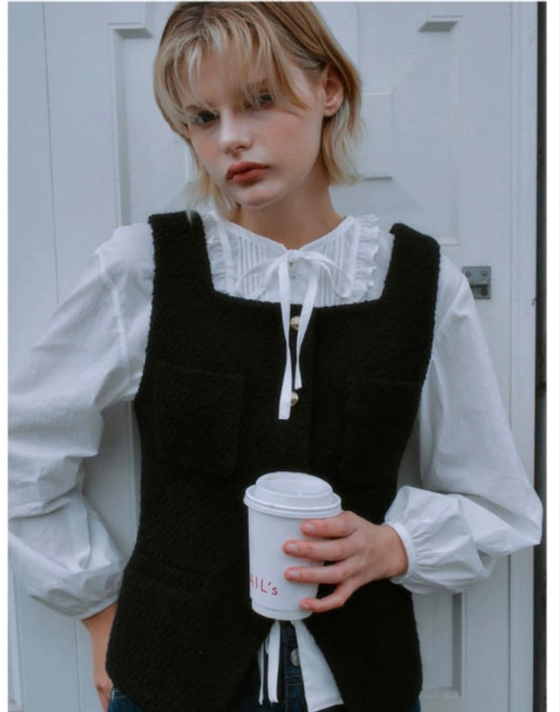 앳코너 스퀘어 네크 트위드 베스트 상품이미지5