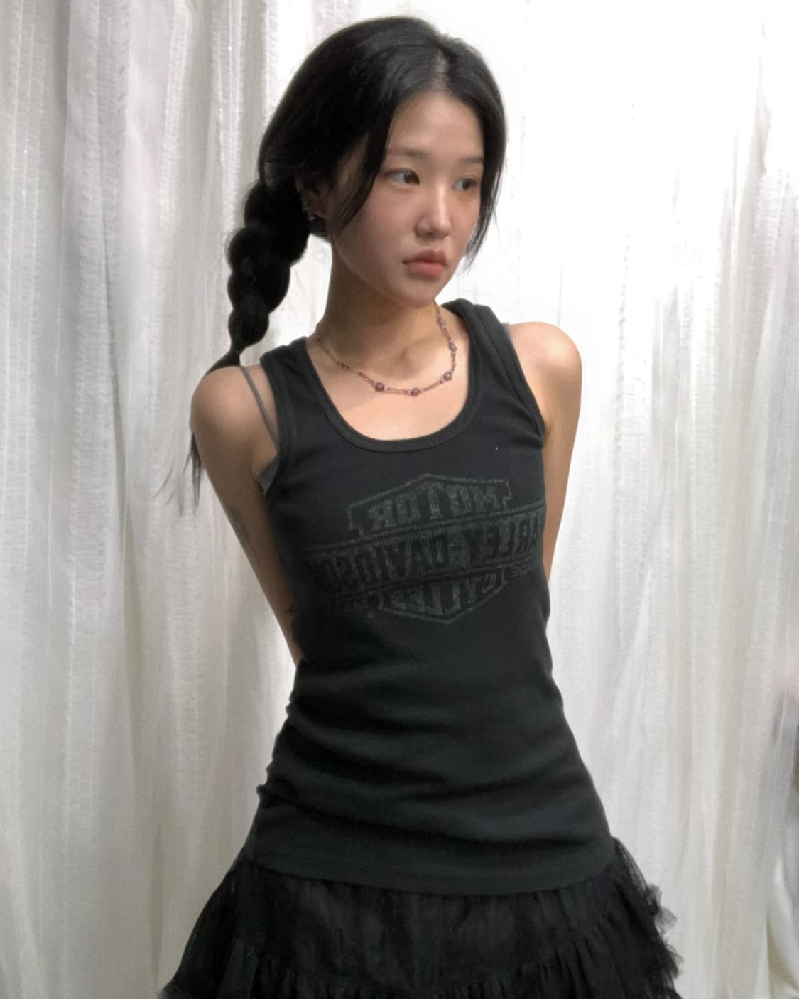할리데이비슨 00‘s Y2K 블랙 로고 슬리브리스 상품이미지2