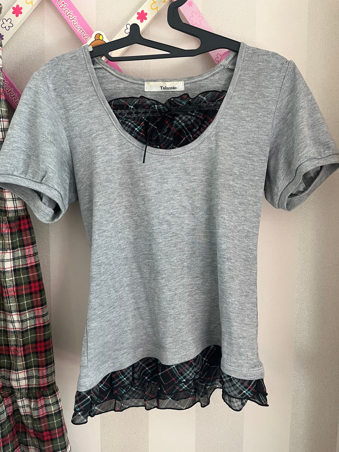 빈티지 로걀탑코디세트 블라우스반팔 그린레드체크모리롱스커트 상품이미지2