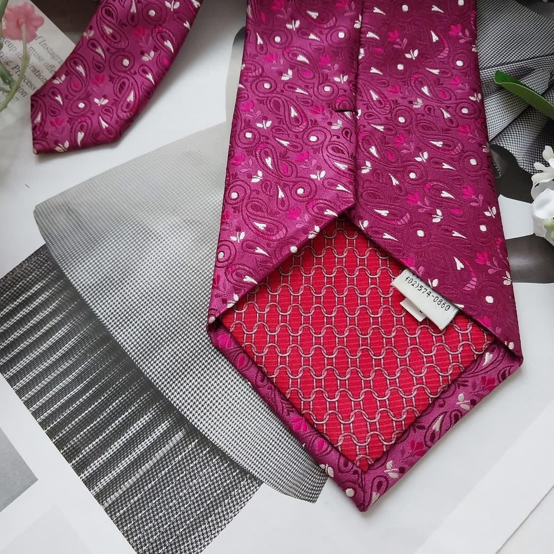 발망 실크 핑크&퍼플 페이즐리 패턴 넥타이 9.7cm A+등급 K1577 상품이미지9