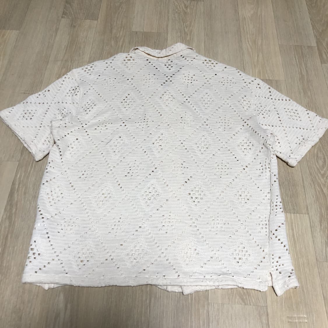 (L) 새상품 ZARA 자라 텍스처드 크로셰 반팔 셔츠 아이보리 상품이미지8
