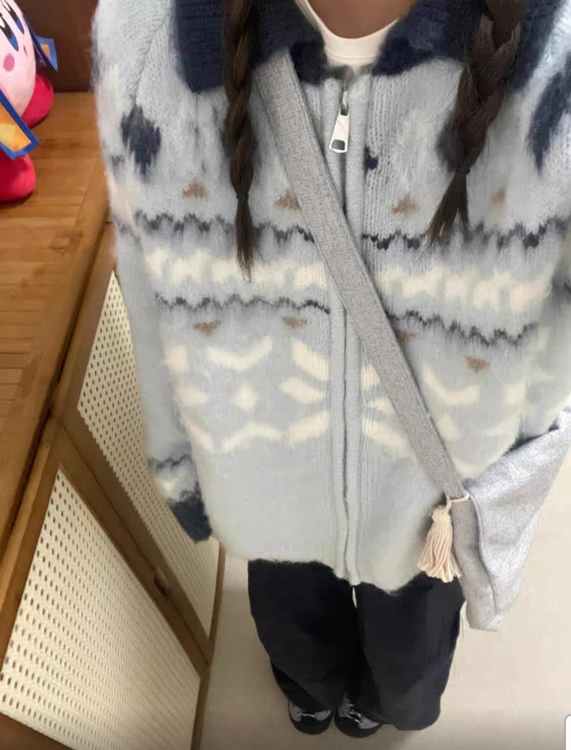 노르딕 패턴 니트 가디건 하늘색 타오바오 직구 에이블리 상품이미지1