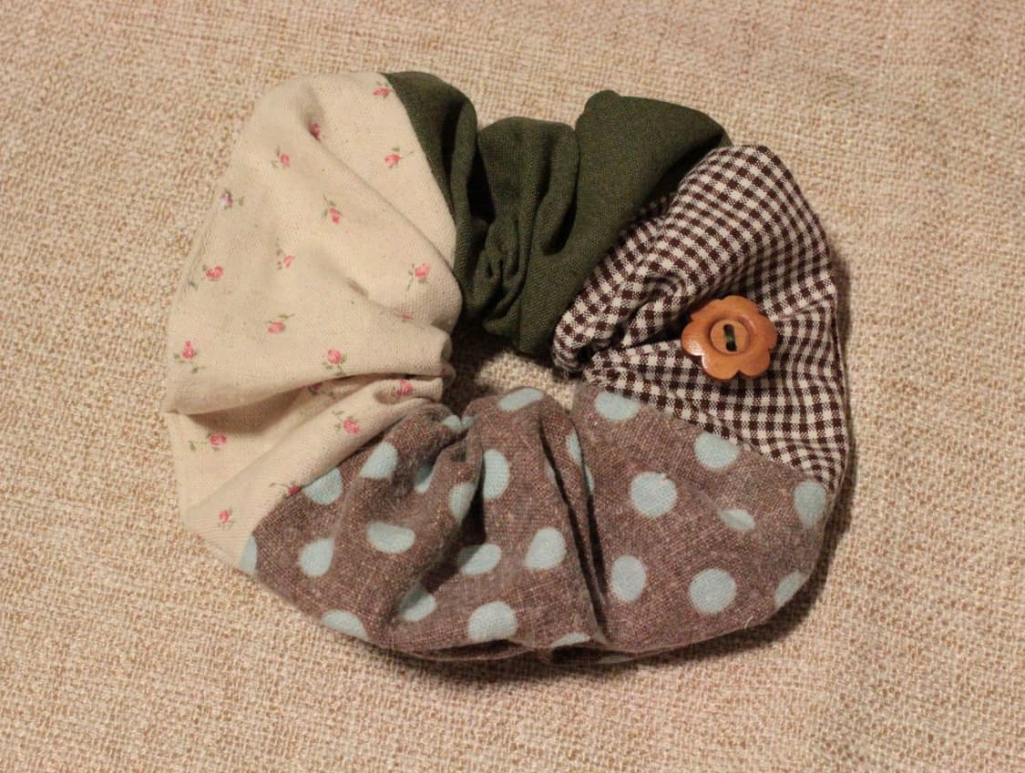 핸드메이드 패치워크 단추 스크런치 상품이미지8