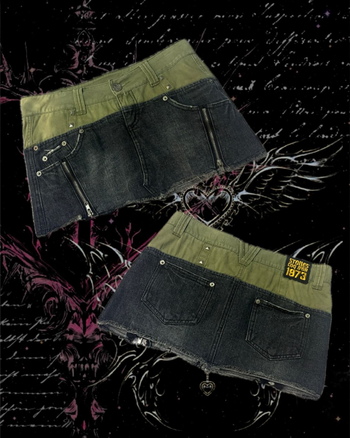 Y2K grunge two-tone stud mini skirt 상품이미지1