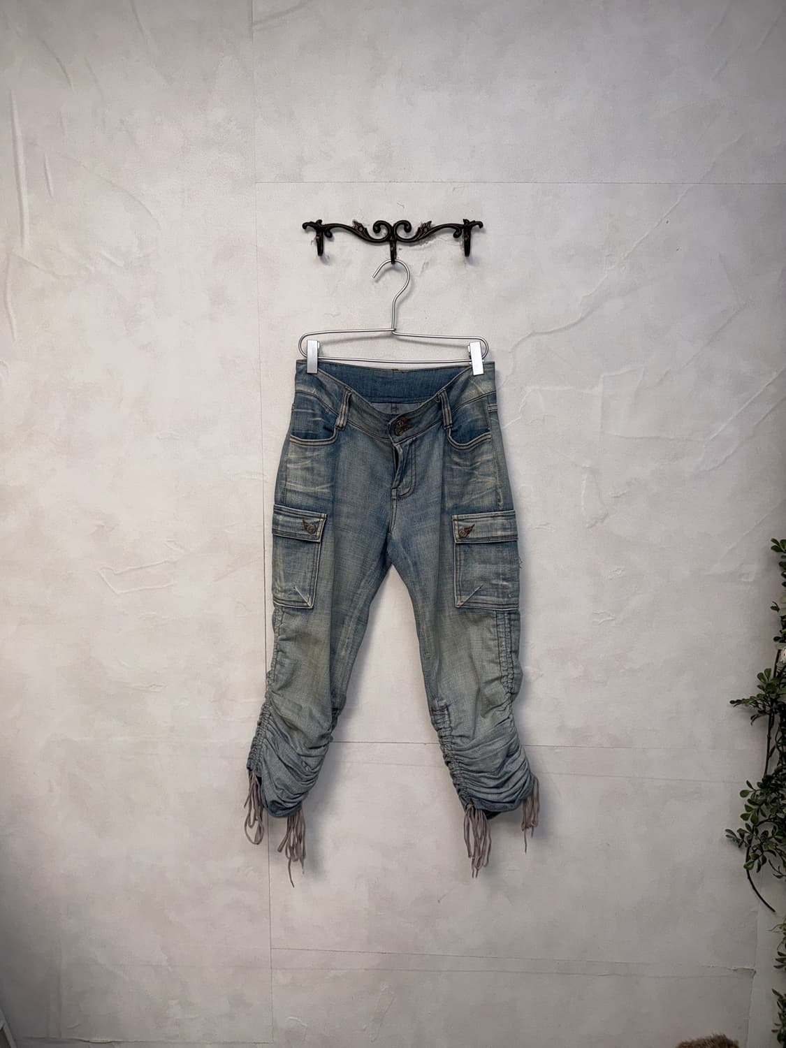 Washing denim shirring capri pants  상품이미지2