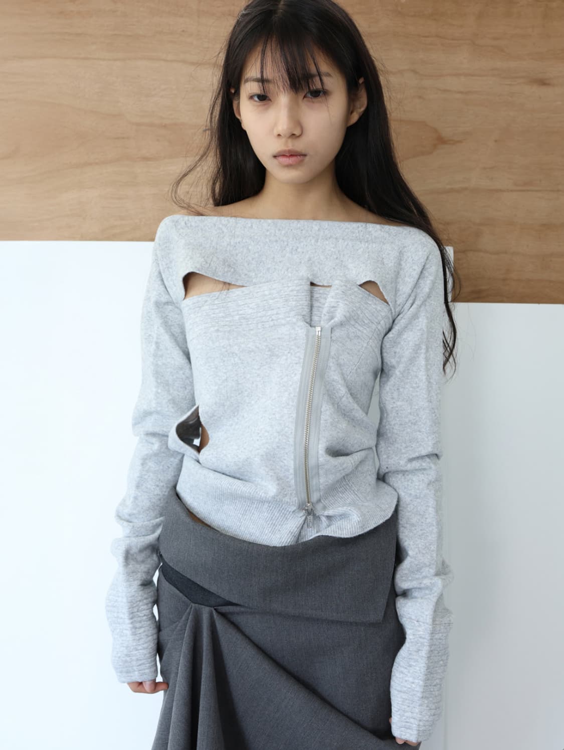 Double slit knit bolero (light grey) 상품이미지1