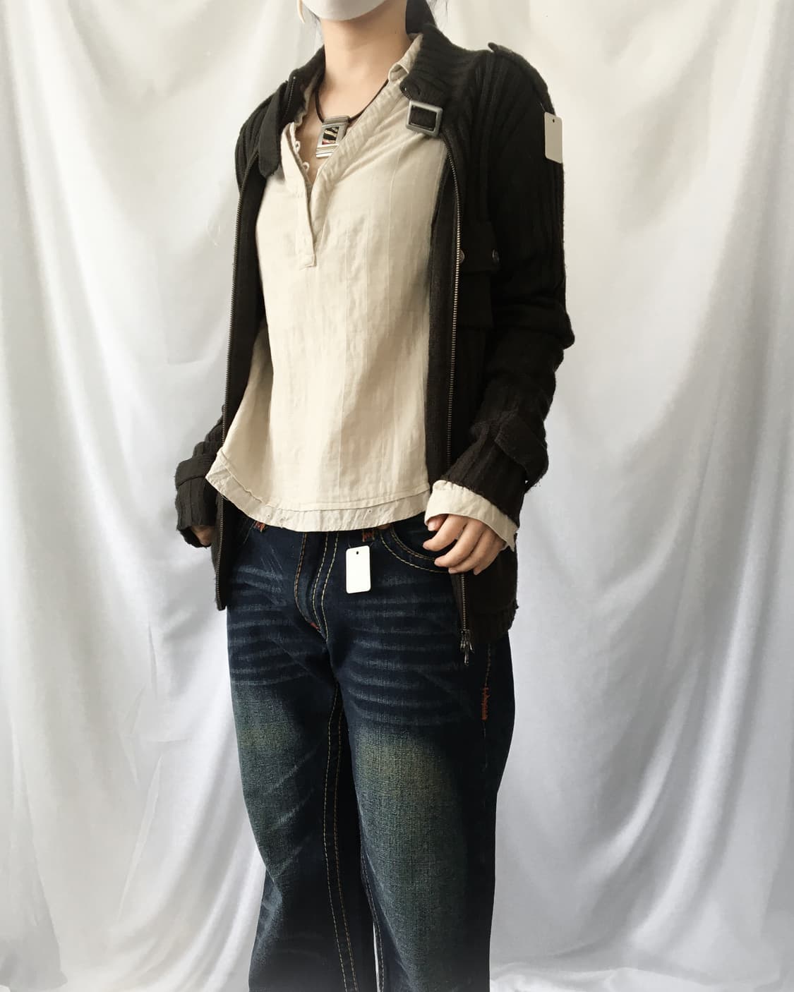 High neck ribbed knit zip up 상품이미지6