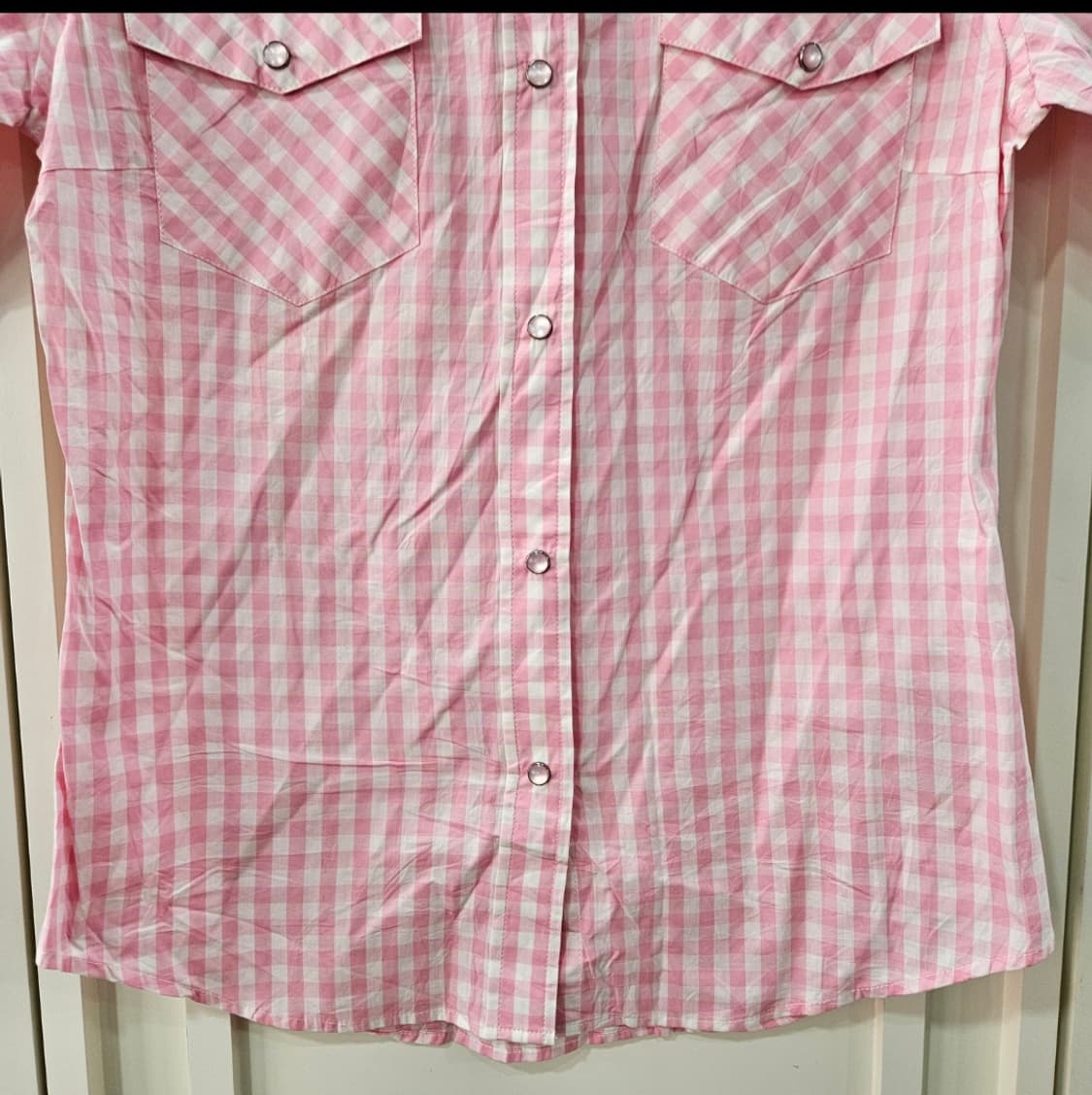 핑크 깅엄체크 반팔 셔츠 상품이미지3