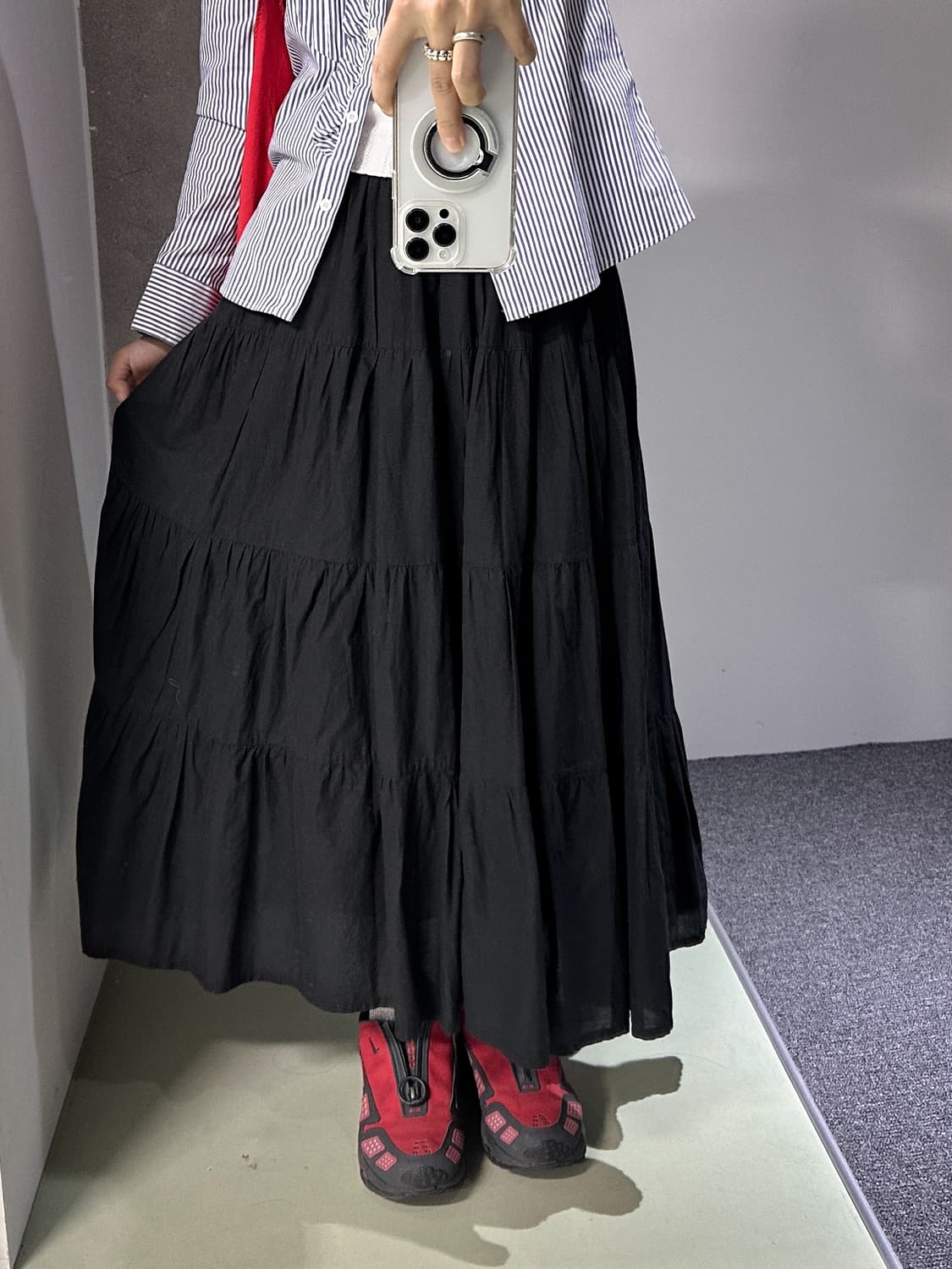 black cotton long skirt 상품이미지3
