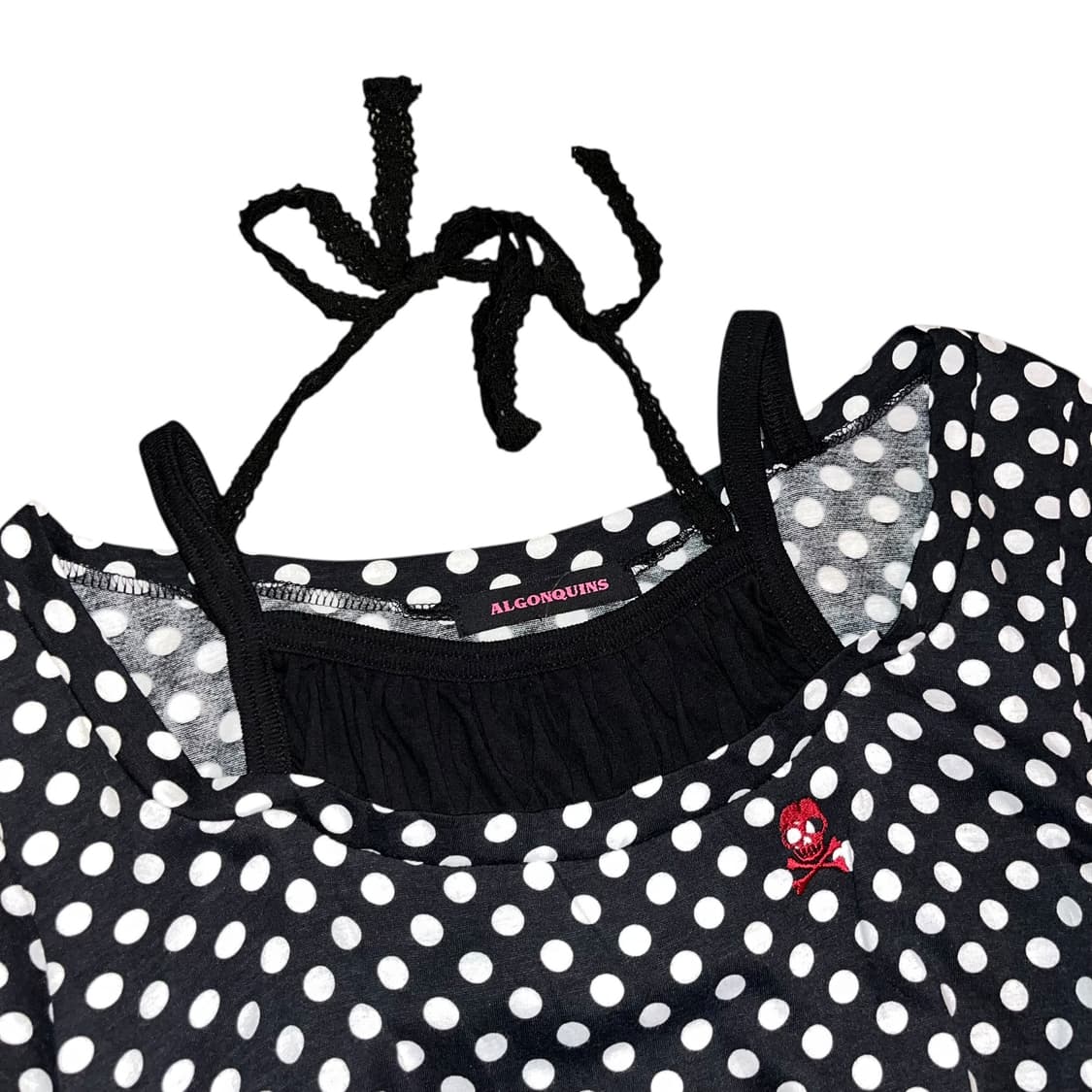 ALGONQUINS 알곤퀸즈 도트 해골자수 레이스 홀터넥 반팔 펑크키치 상품이미지2