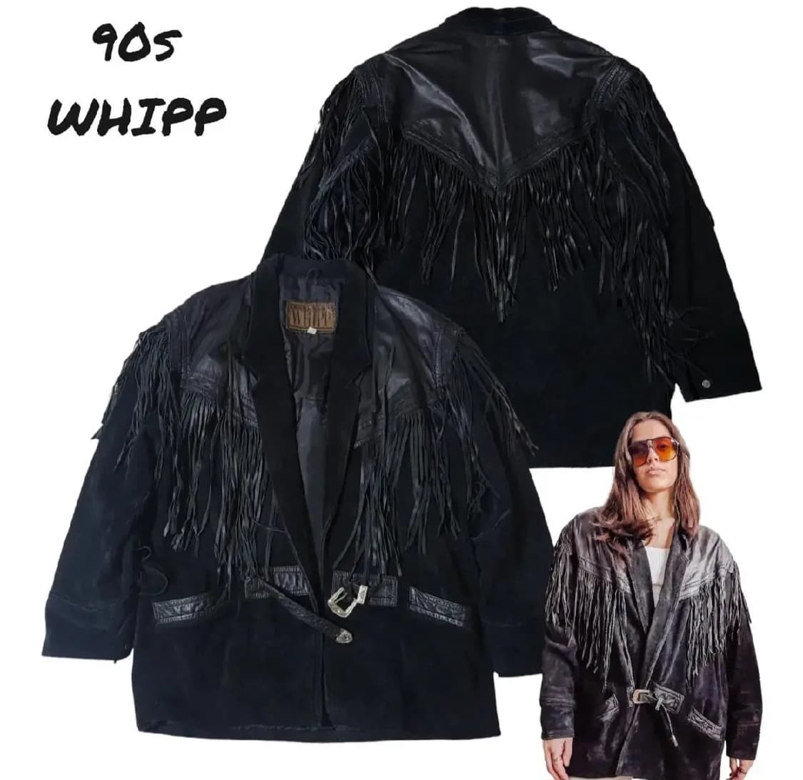 90s whipp 웨스턴가죽자켓 프린지자켓 보헤미안자켓 상품이미지1
