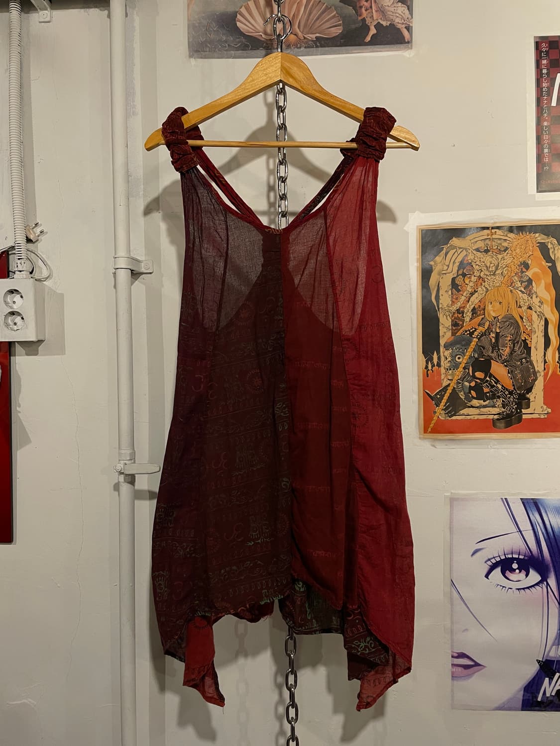 히피 레터링 언발란스 레드 버건디 원피스 상품이미지1