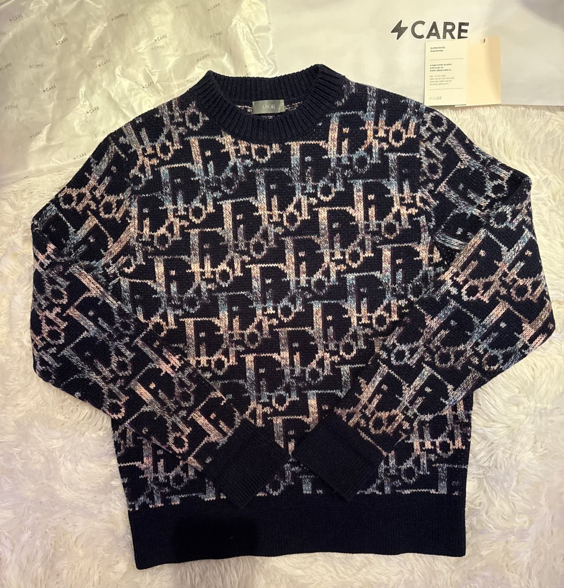 번개케어정품인증/한정판 디올 오블리크 자카드 멀티컬러 네이비 울 스웨터  상품이미지2