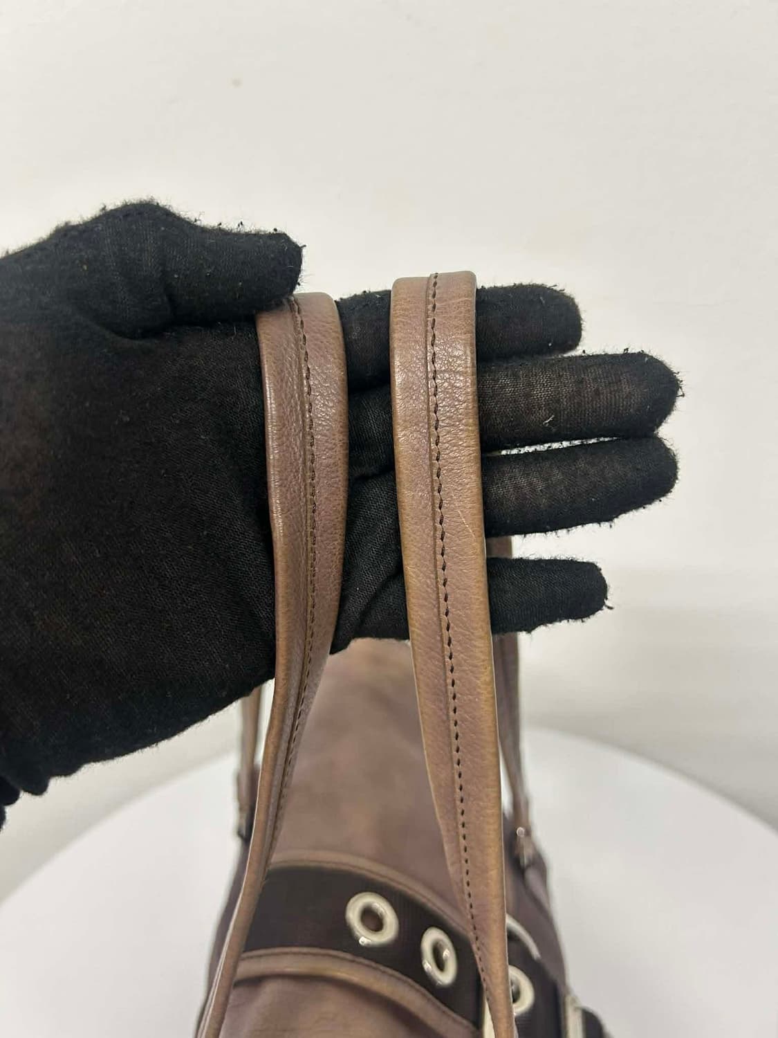 프라다 빈티지 가죽 트림 포코노 숄더백 토트백 상품이미지8