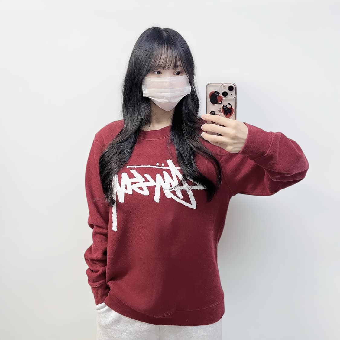 스투시 Stussy 스탁 로고 맨투맨 레드 버건디 상품이미지1
