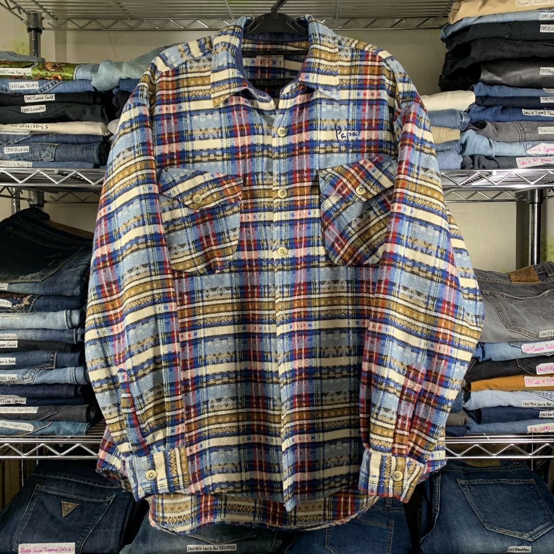 [XL] Papas 멀티체크 플란넬 셔츠 Made In Italy 상품이미지2