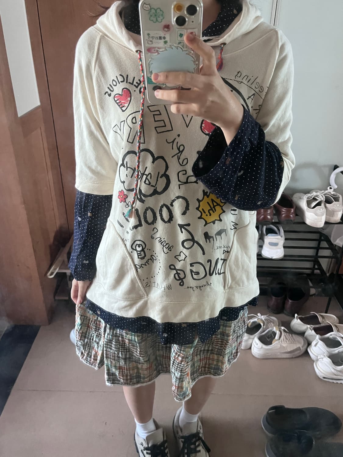 모리걸 빈티지 니혼진 y2k 코디세트 코디셋 후드티 도트셔츠 체크원피스 상품이미지3