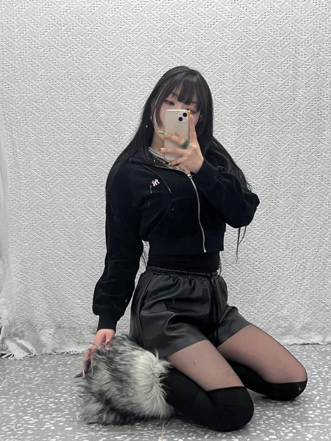 MLB 뉴욕양키스 스트릿 힙합 벨벳 크롭 후드집업 95 C09471 상품이미지1