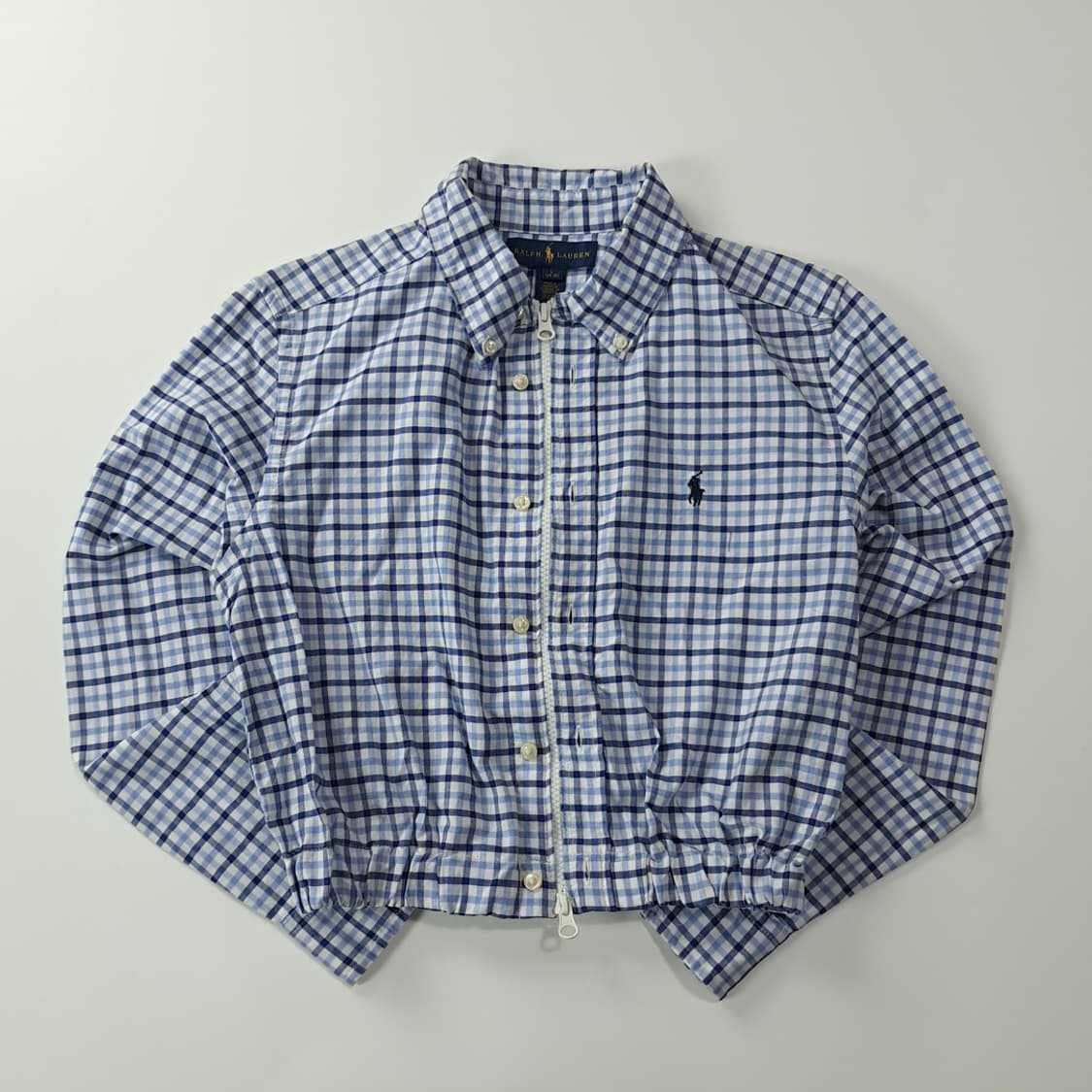 CK335 FREE 폴로 네이비 블루 깅엄체크 크롭 셔츠 자켓 상품이미지1