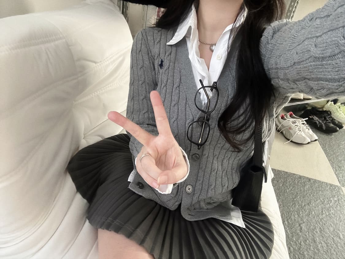 폴로 랄프로렌 그레이 V넥 케이블 니트 가디건   상품이미지2