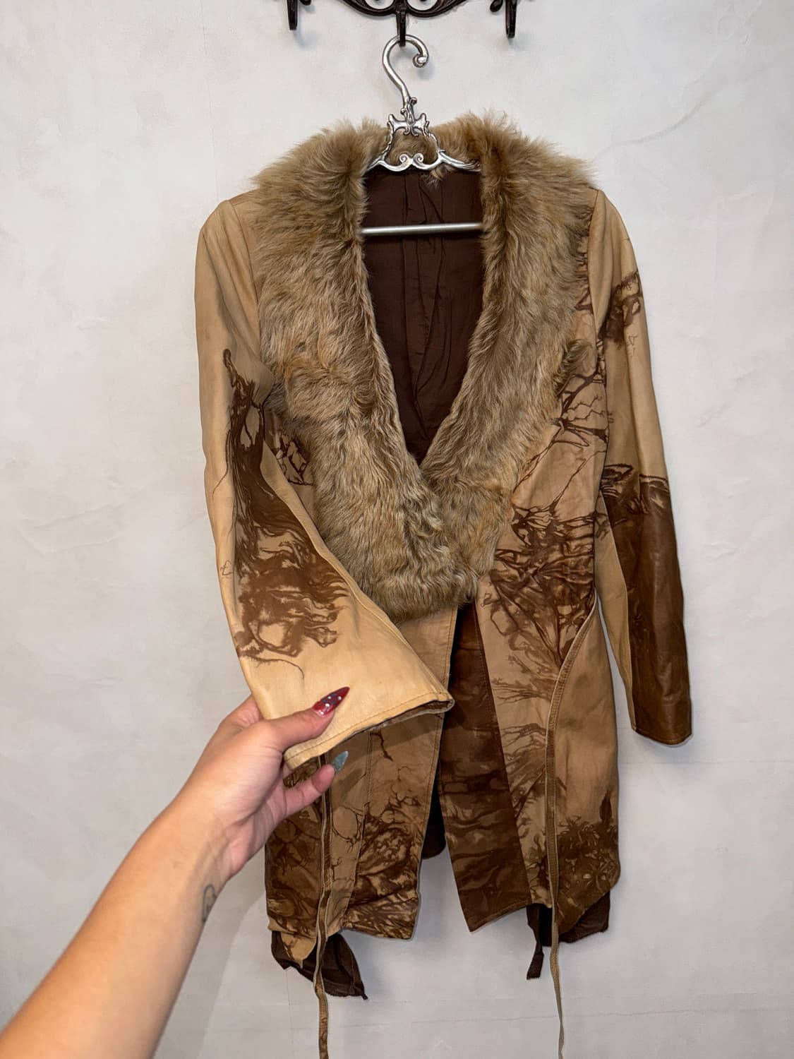 Beige brown tie dye lamb skin fur coat  상품이미지2