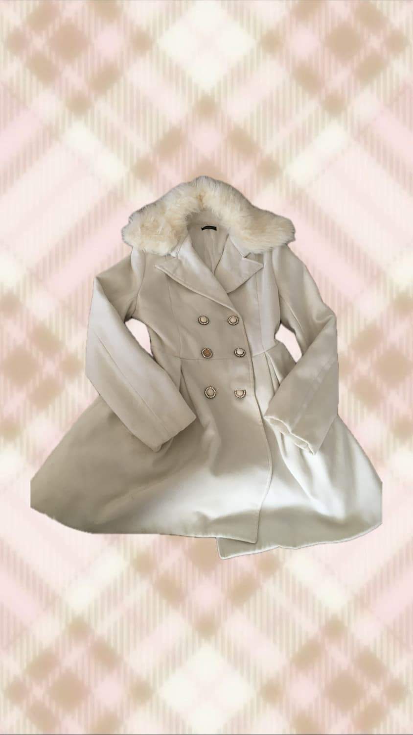 화이트 금장 퍼 코트 라떼 히메 갸루 러블리 로걀 모리 빈티지 상품이미지1