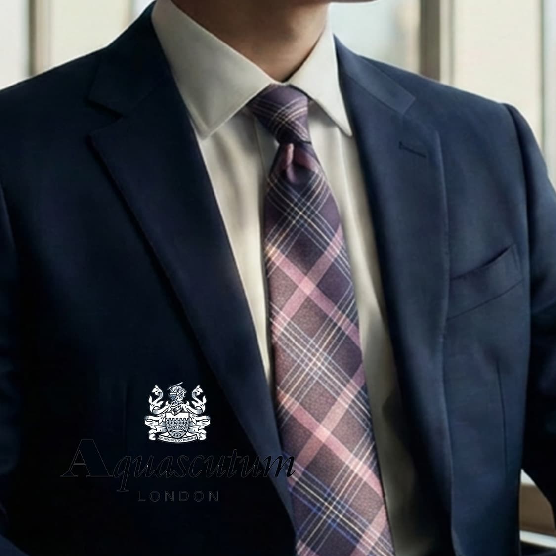 아쿠아스큐텀 실크 핑크 체크 넥타이 9.5cm A등급 E963
 상품이미지1