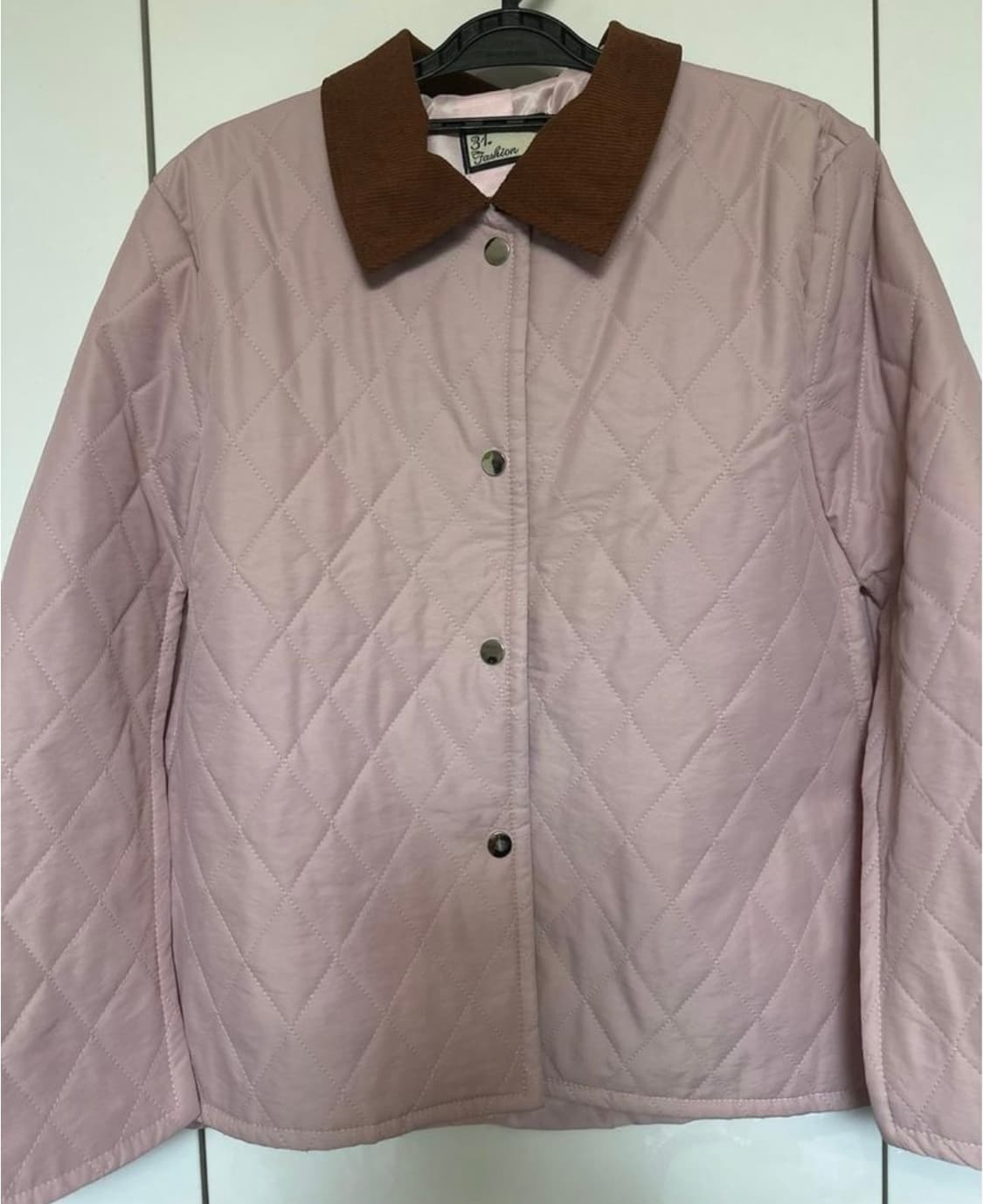 퀼팅 누빔판쵸핑크 브라운 카라 상품이미지3