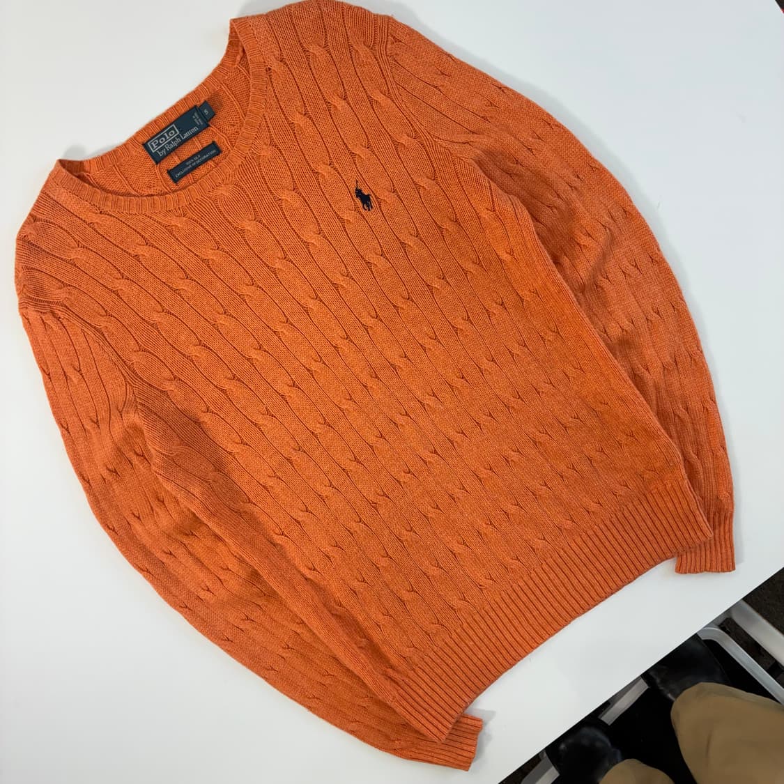 Polo  폴로 랄프로렌 자수 실크 오렌지 꽈배기 니트 상품이미지2