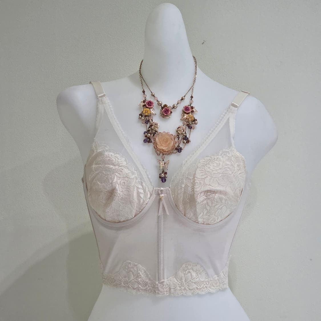 일본빈티지) 히메갸루st 핑크새틴 딸기우유 로맨틱 레이스 웨딩코르셋브라 상품이미지2