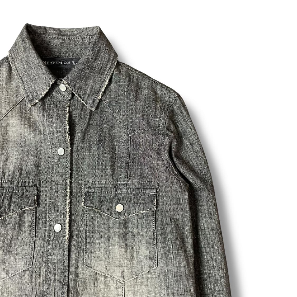 빈티지 흑청 웨스턴 워싱 그레이 셔츠 M 상품이미지3