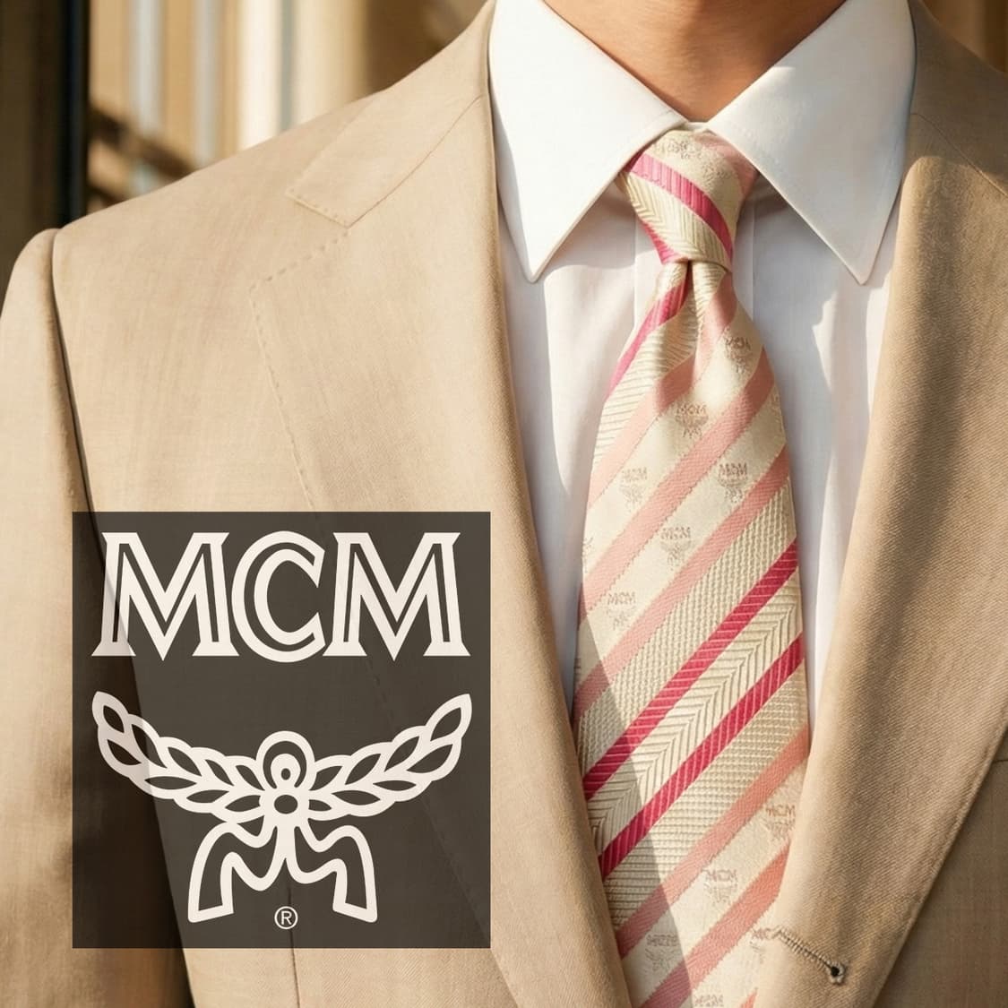 엠씨엠 핑크 스트라이프 로고 패턴 넥타이 9.1cm A+등급 A19693 상품이미지1