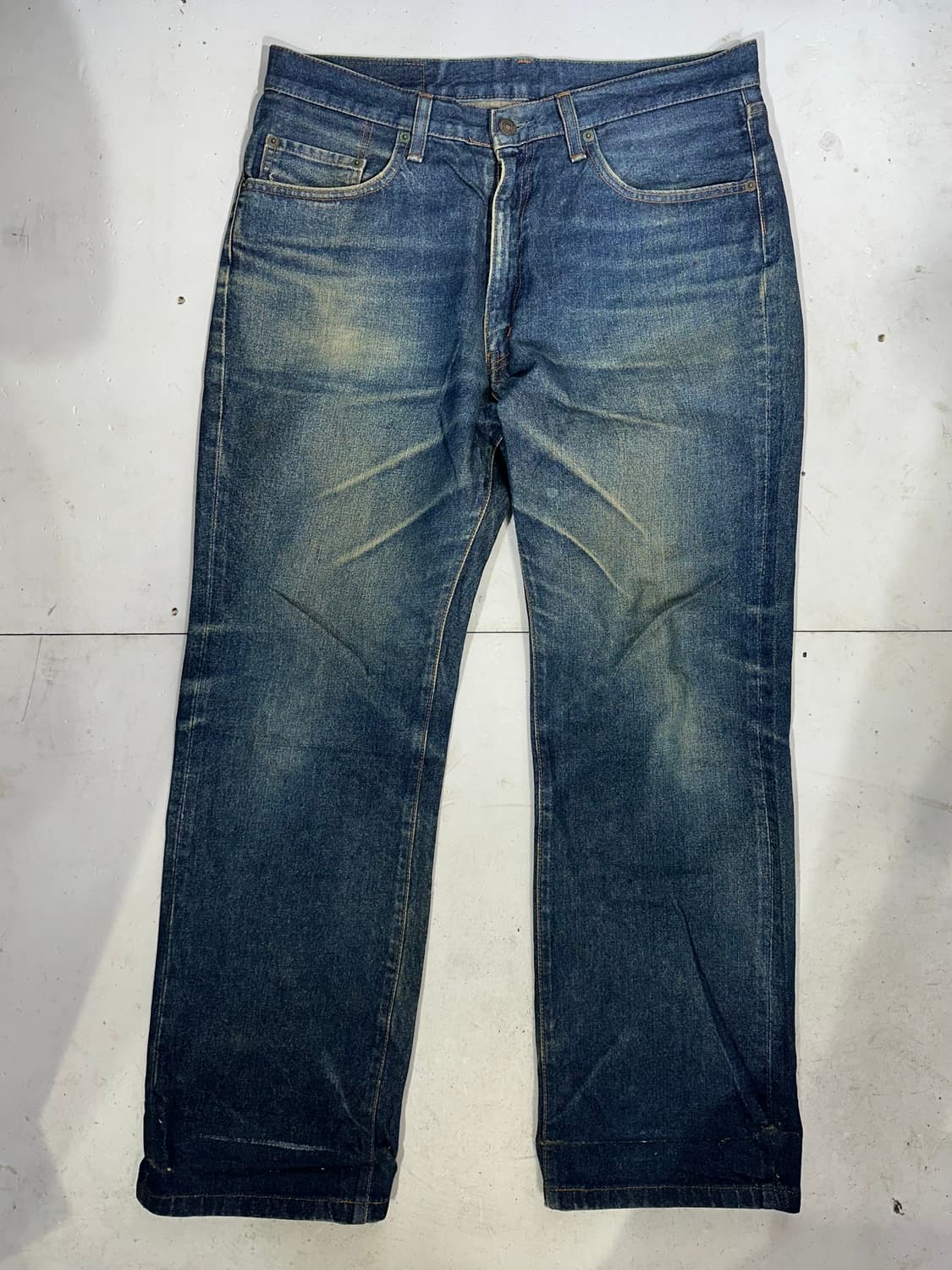 90s 빅 존 진청 와이드 워싱 데님 청바지  상품이미지4