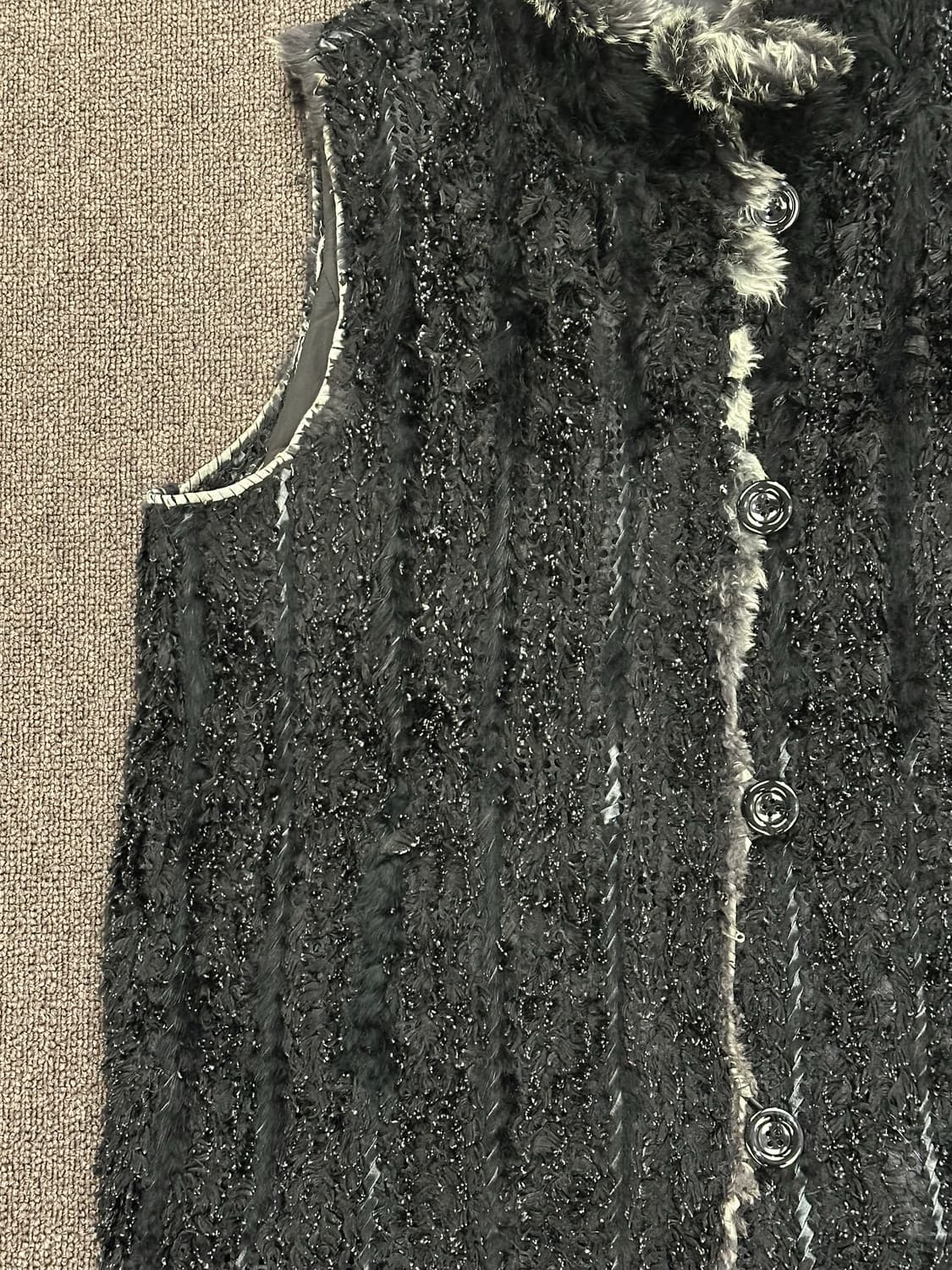 M)Japanese vintage 리버시블 블랙 퍼 패딩 베스트 상품이미지2