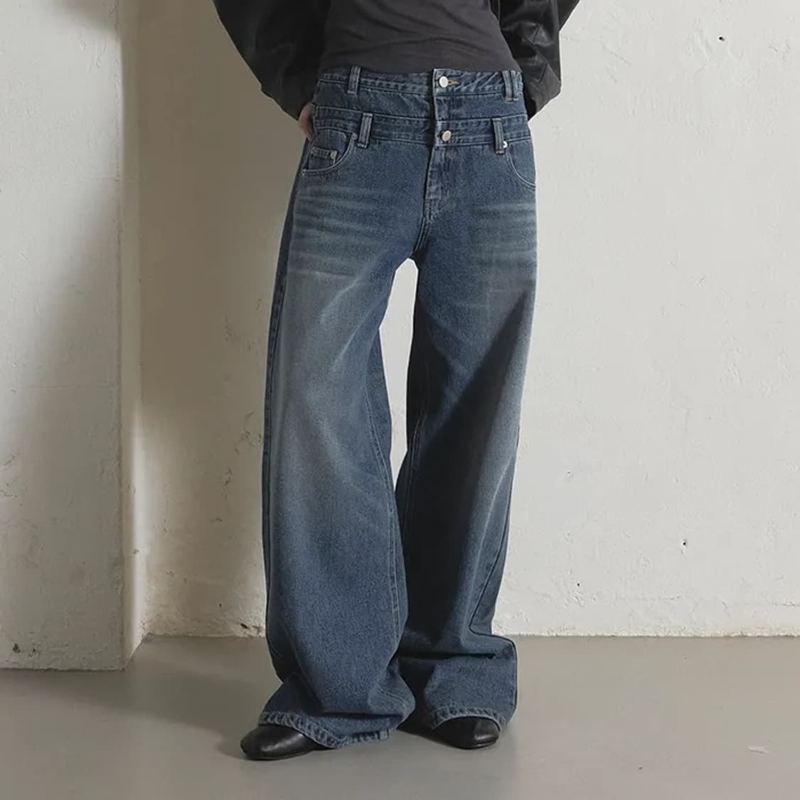 오데스 [ESSENCIAL] 더블 웨이스트 팬츠 블루 새상품 1사이즈  상품이미지1