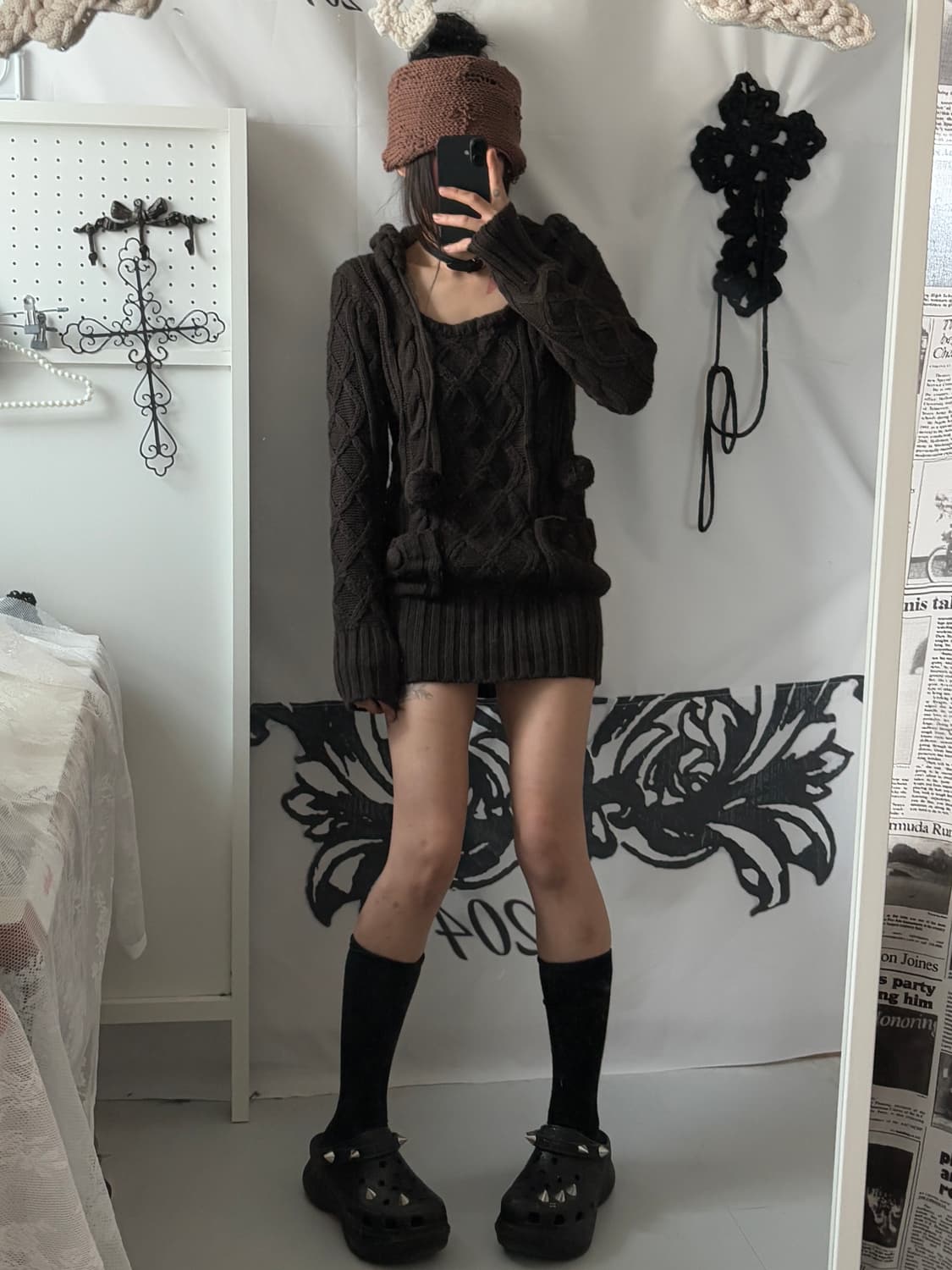 • Brown cable hooded knitwear 상품이미지5