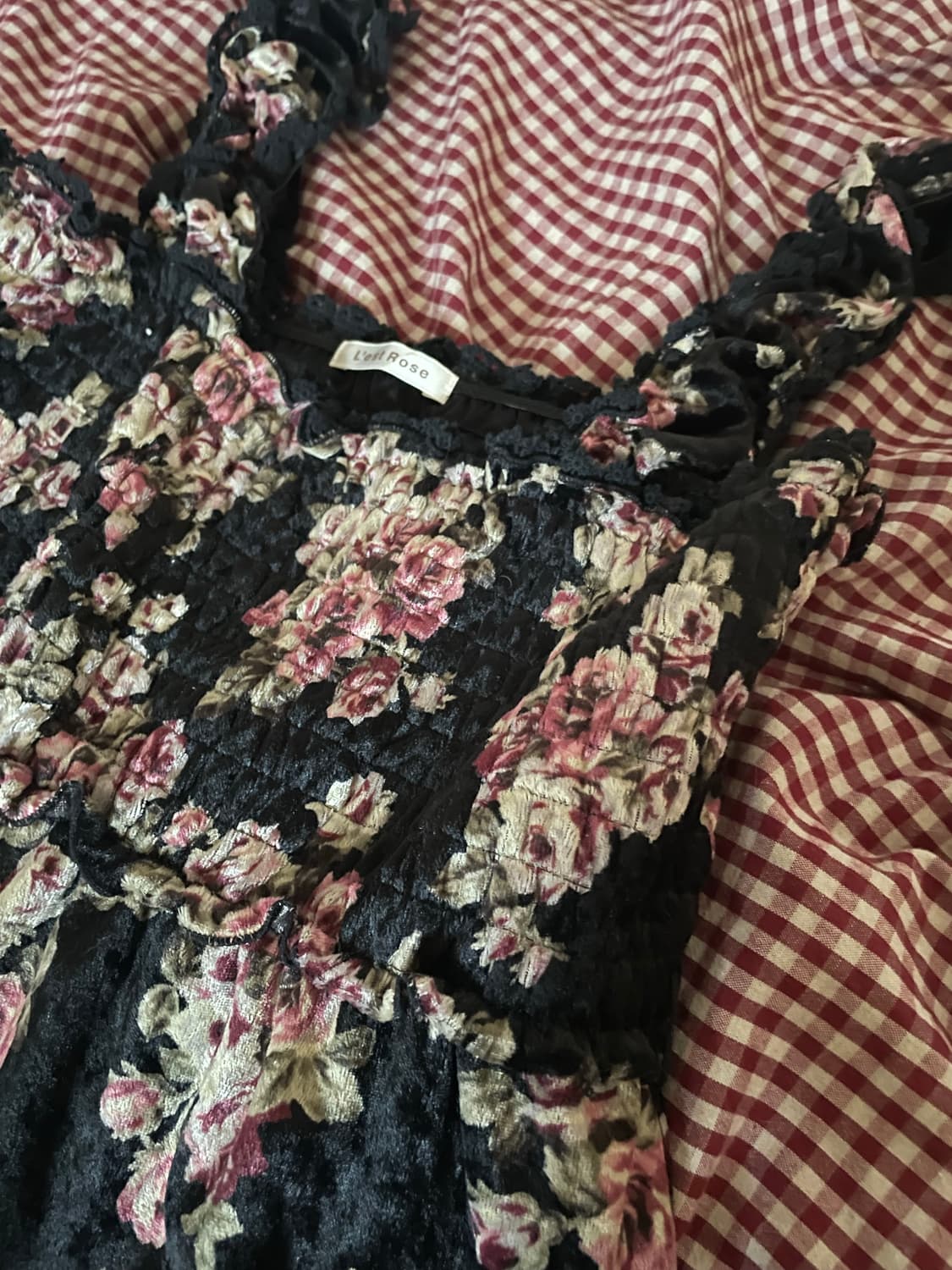 로즈 빈티지 플라워 벨벳 원피스 상품이미지5