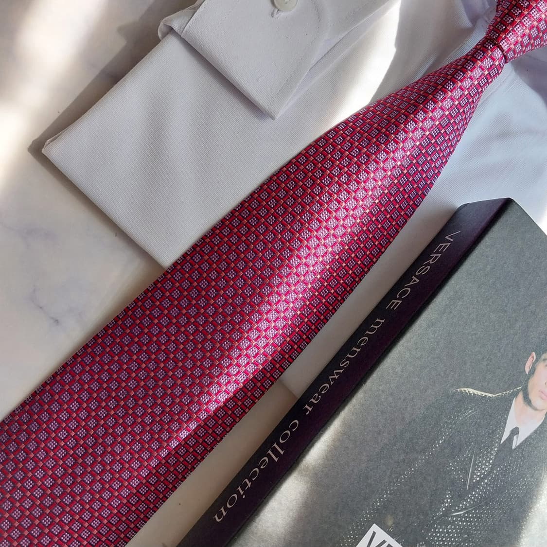 베르사체 실크 레드 자카드 넥타이 9cm A+등급 K2498 상품이미지6