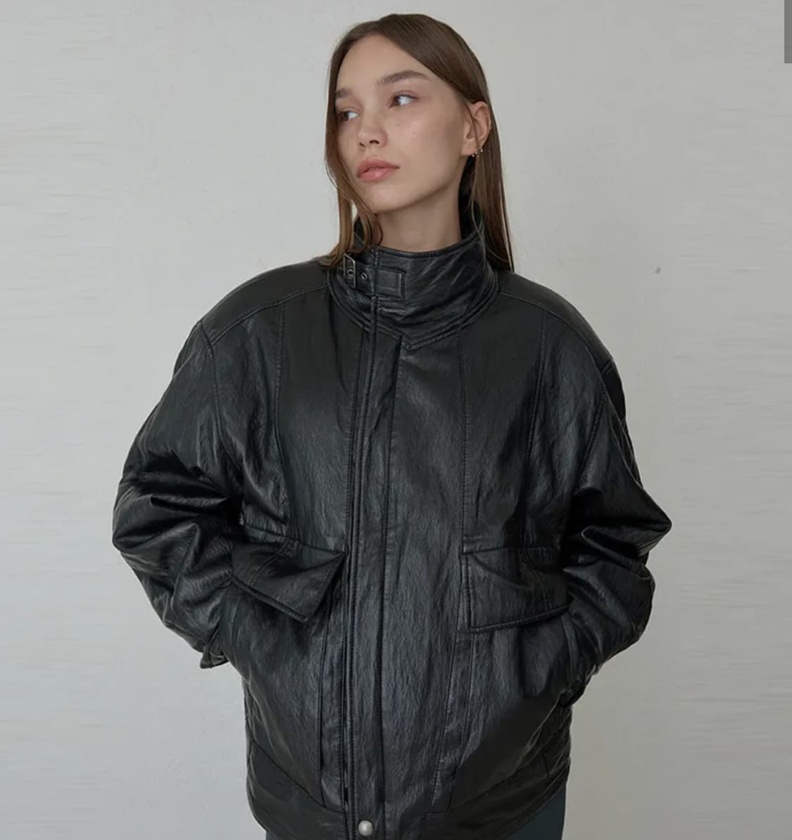 오데스 빈티지 하이넥 레더 자켓 블랙 상품이미지1