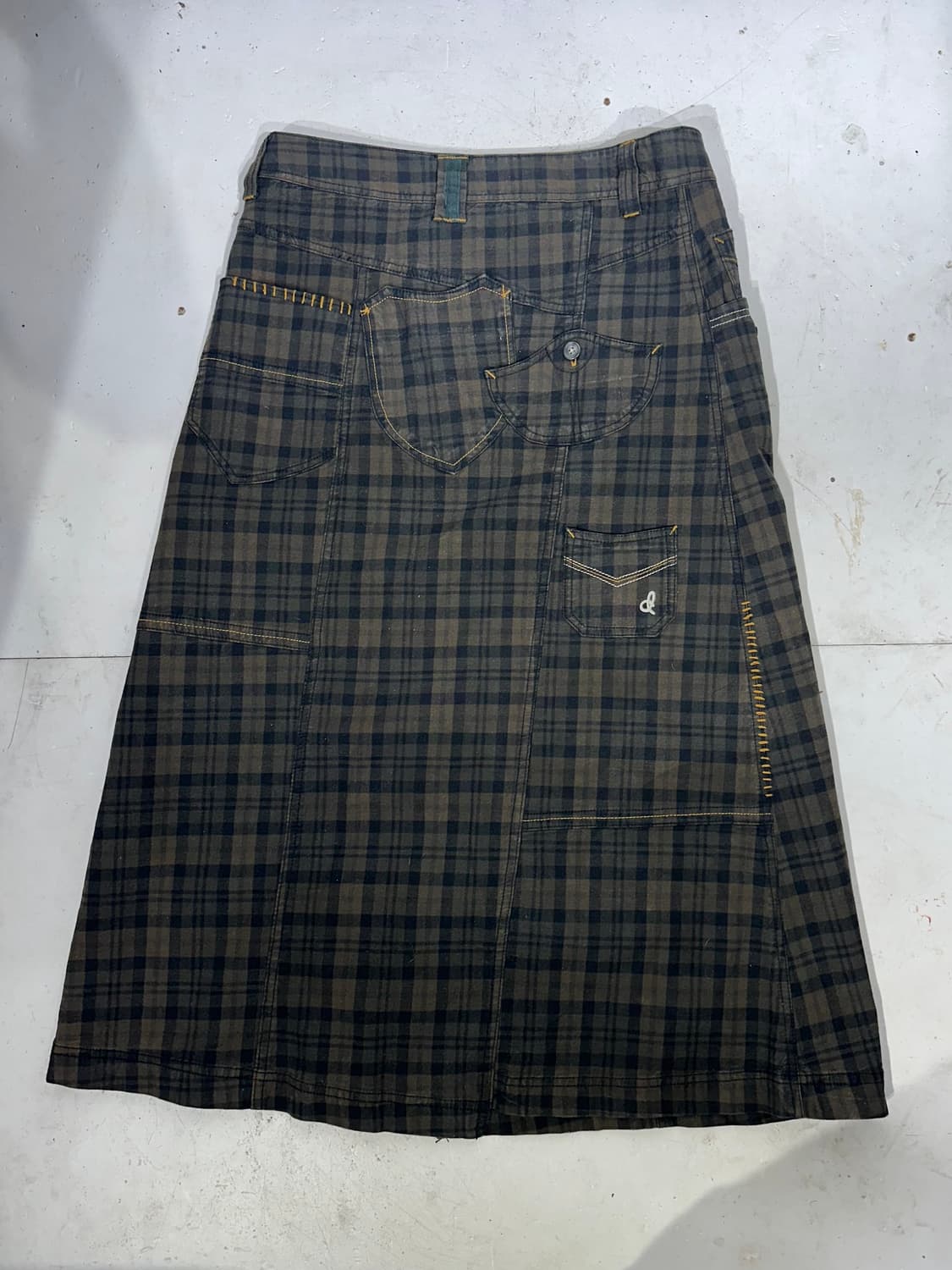 일본 빈티지 카키 체크 키치 롱 스커트  상품이미지5