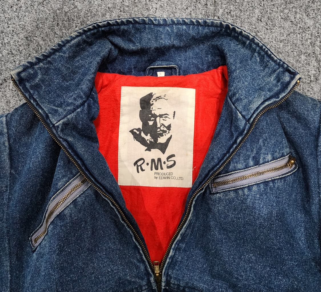 90s 에드윈 X RMS 빈티지 데님 봄버 집업 자켓 L 상품이미지5