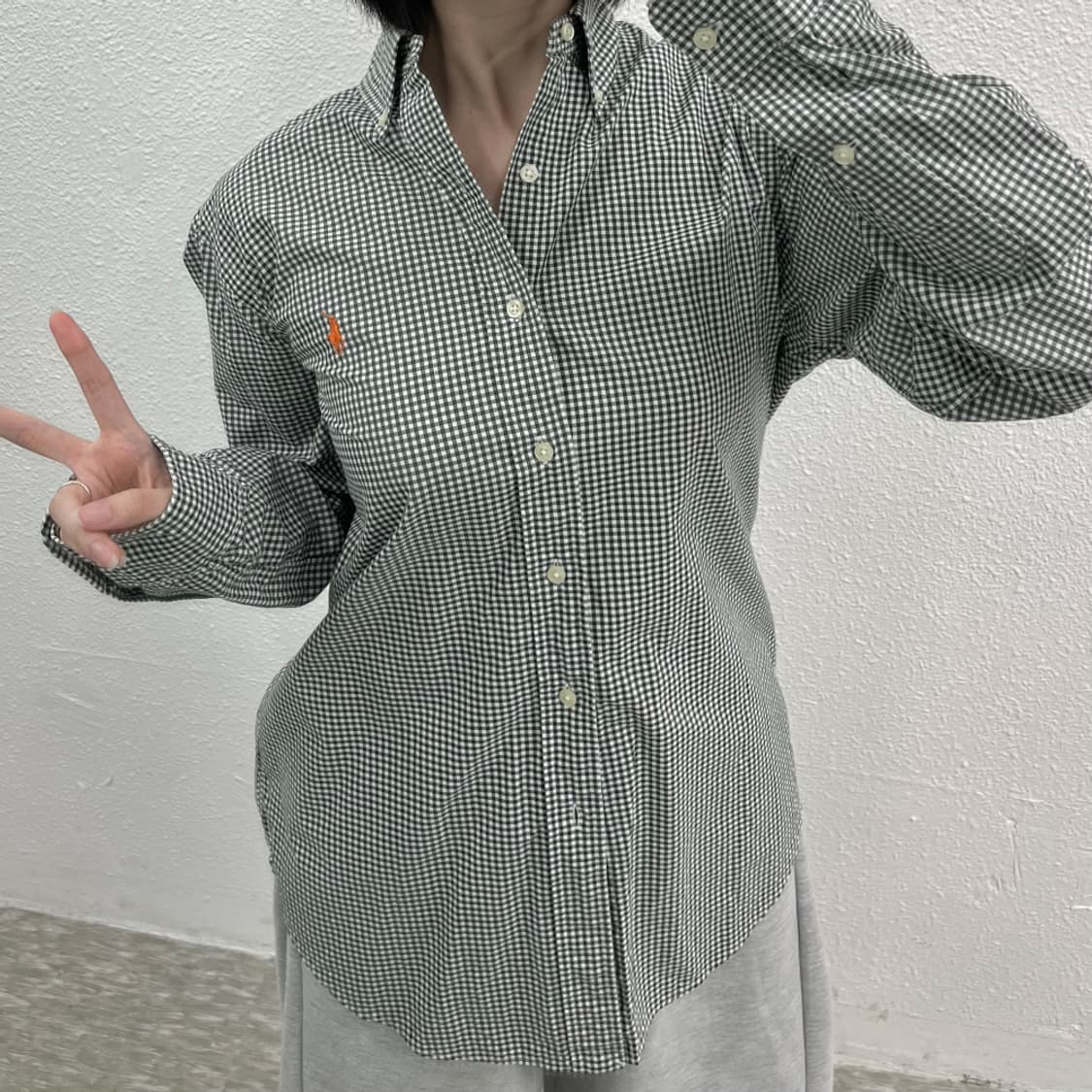폴로 랄프로렌 오렌지포니 딥그린 잔체크 셔츠 S 상품이미지6