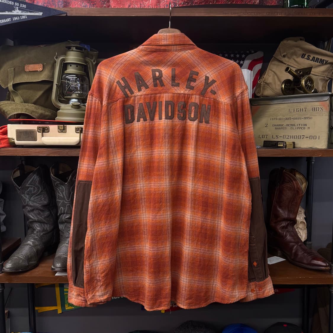 할리 데이비슨 스펠아웃 빅 로고 엘보 패치 플란넬 워크 체크 셔츠 상품이미지2