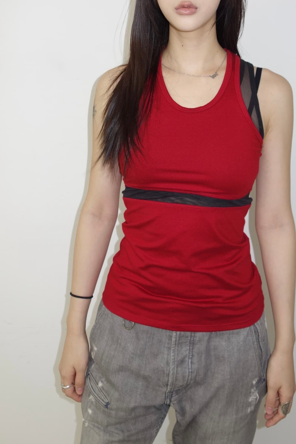 래드 메쉬 슬리브리스 상품이미지2