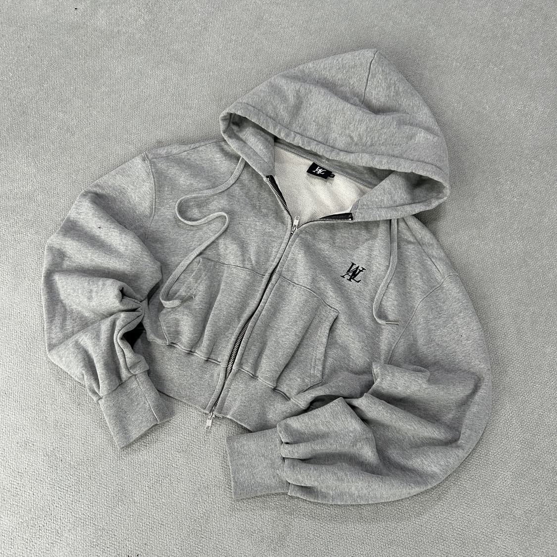 우알롱 크롭 기모 후드집업 회색 s 상품이미지1