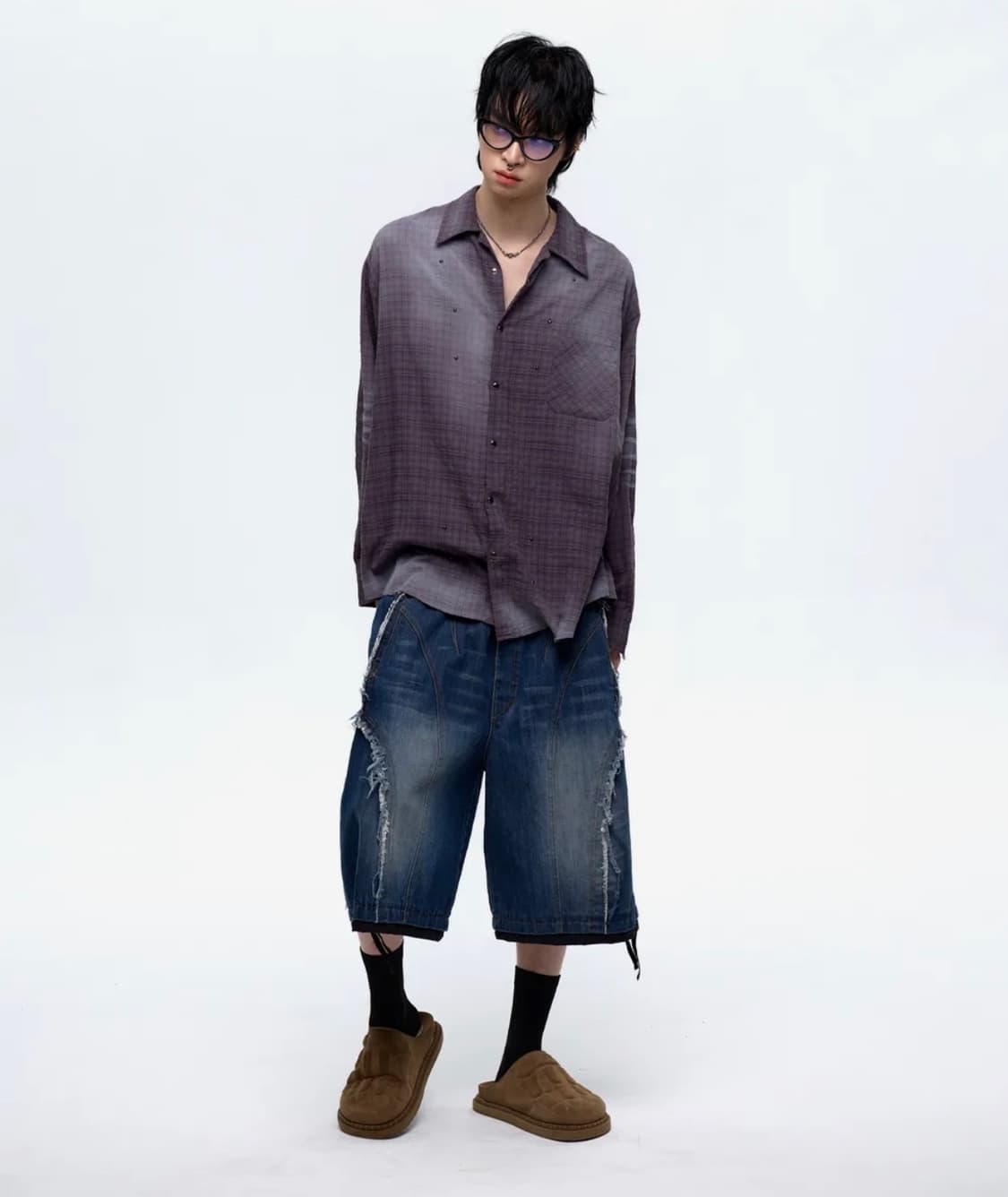 RSSC Stud Cat Washing Check Shirt Purple 상품이미지2