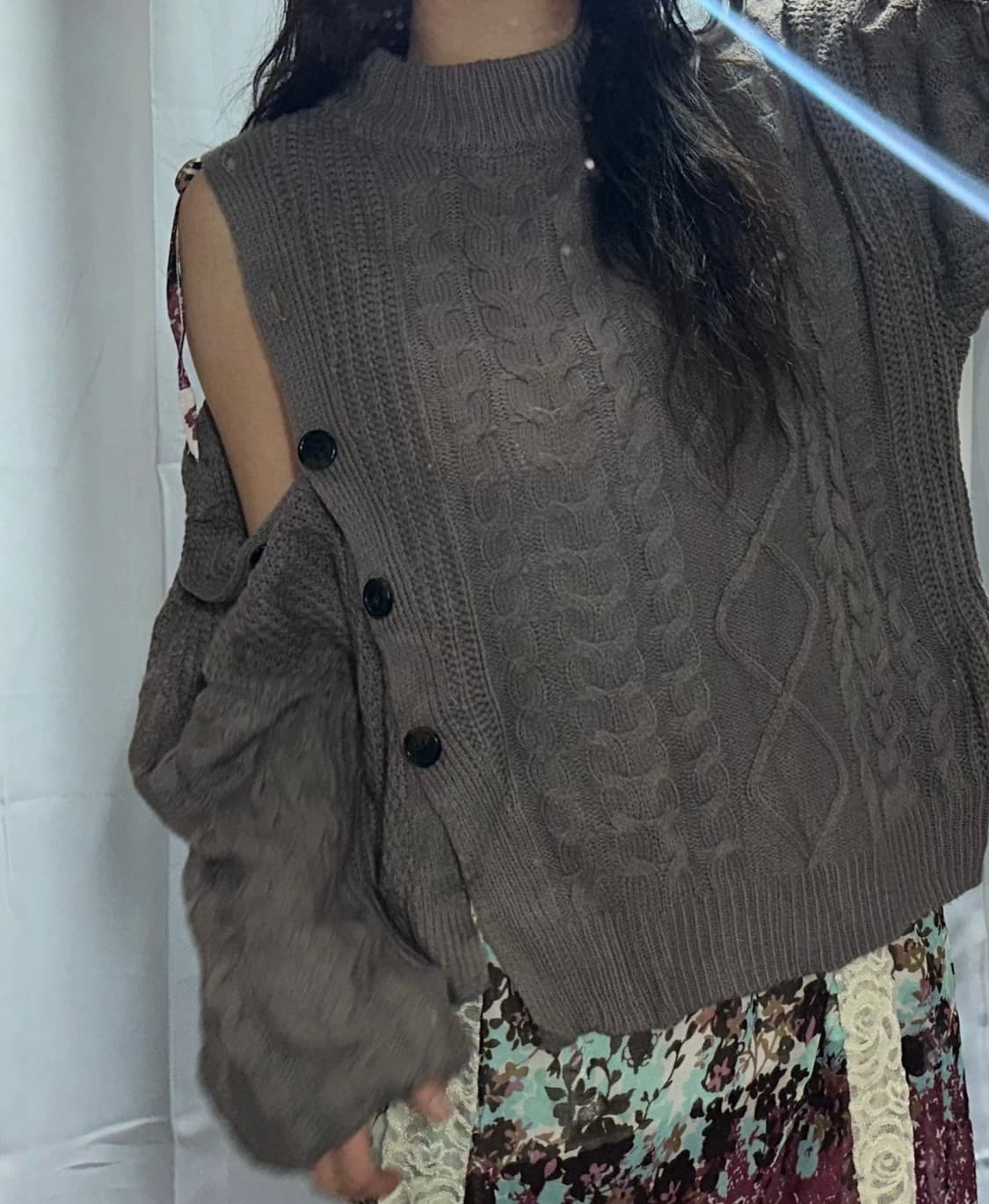 모리 원 옵숄 니트 오리엔탈 레이스 원피스 뮤트 퍼플 크로셰 스커트 코디 상품이미지2